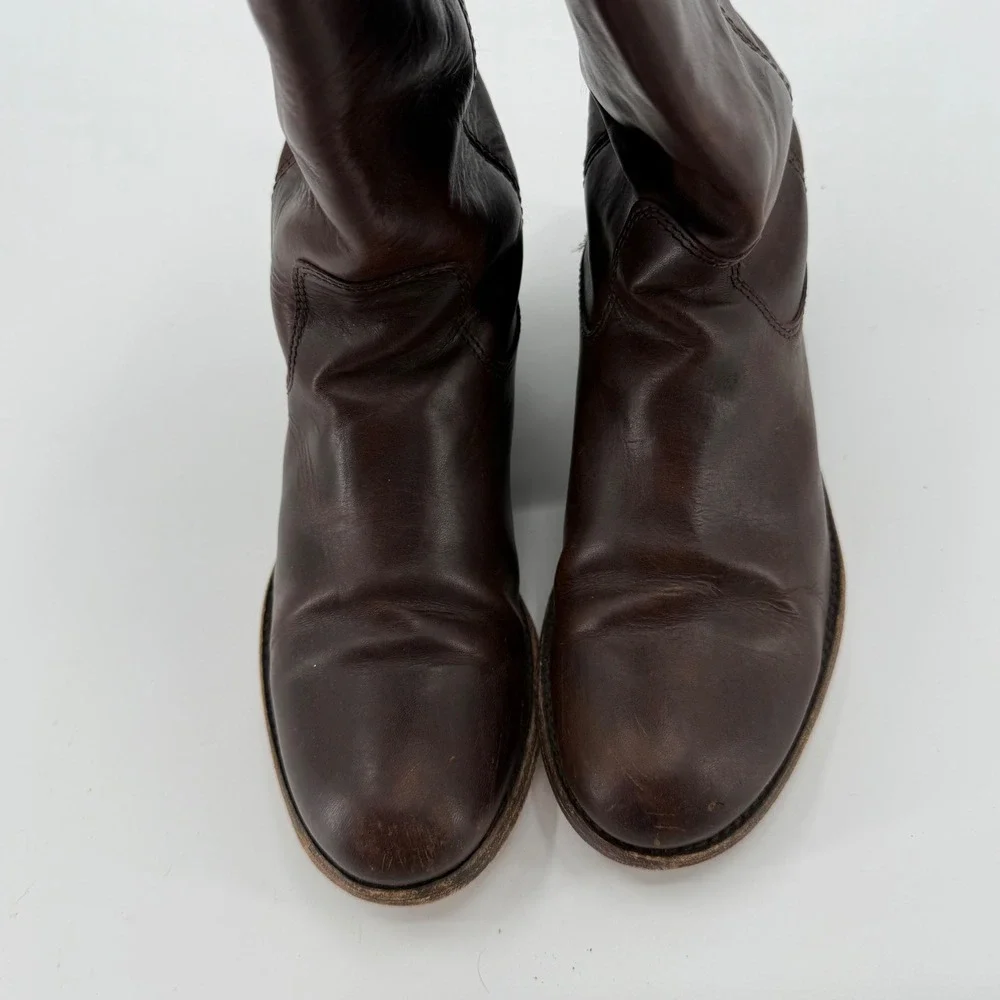 Frye Melissa Button Riding Boots Women 7 Dark Brown Leather Tall 77167 - Picture 8 of 10